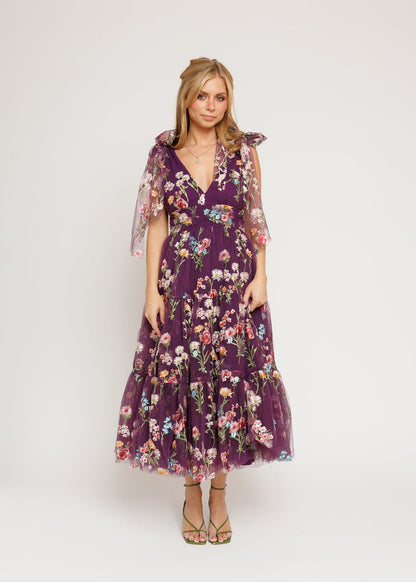 Margaret Floral Midi Dress Purple by JessaKae