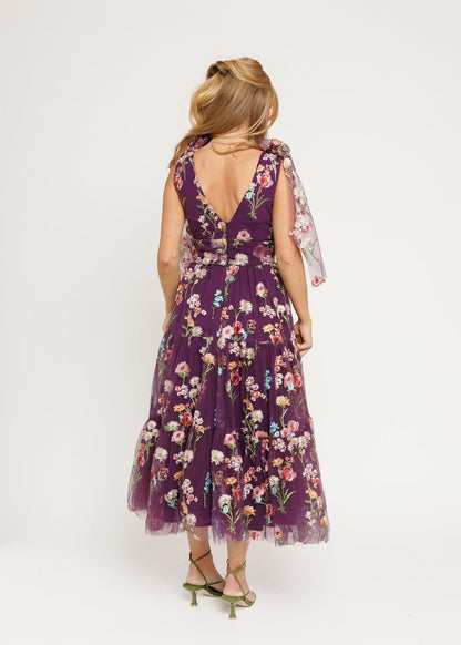 Margaret Floral Midi Dress Purple by JessaKae