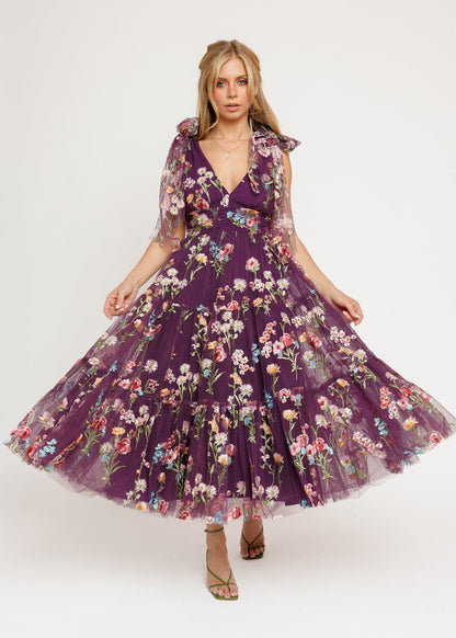 Margaret Floral Midi Dress Purple by JessaKae