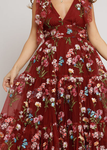 Margaret Floral Midi Dress Red by JessaKae