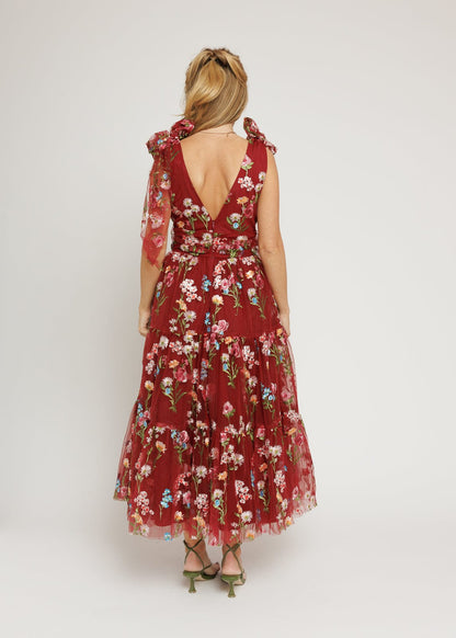 Margaret Floral Midi Dress Red by JessaKae