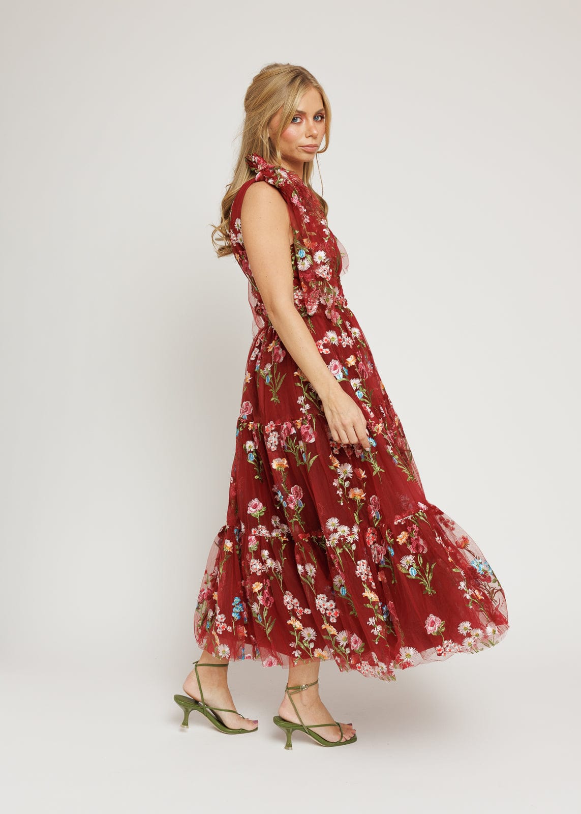 Margaret Floral Midi Dress Red by JessaKae