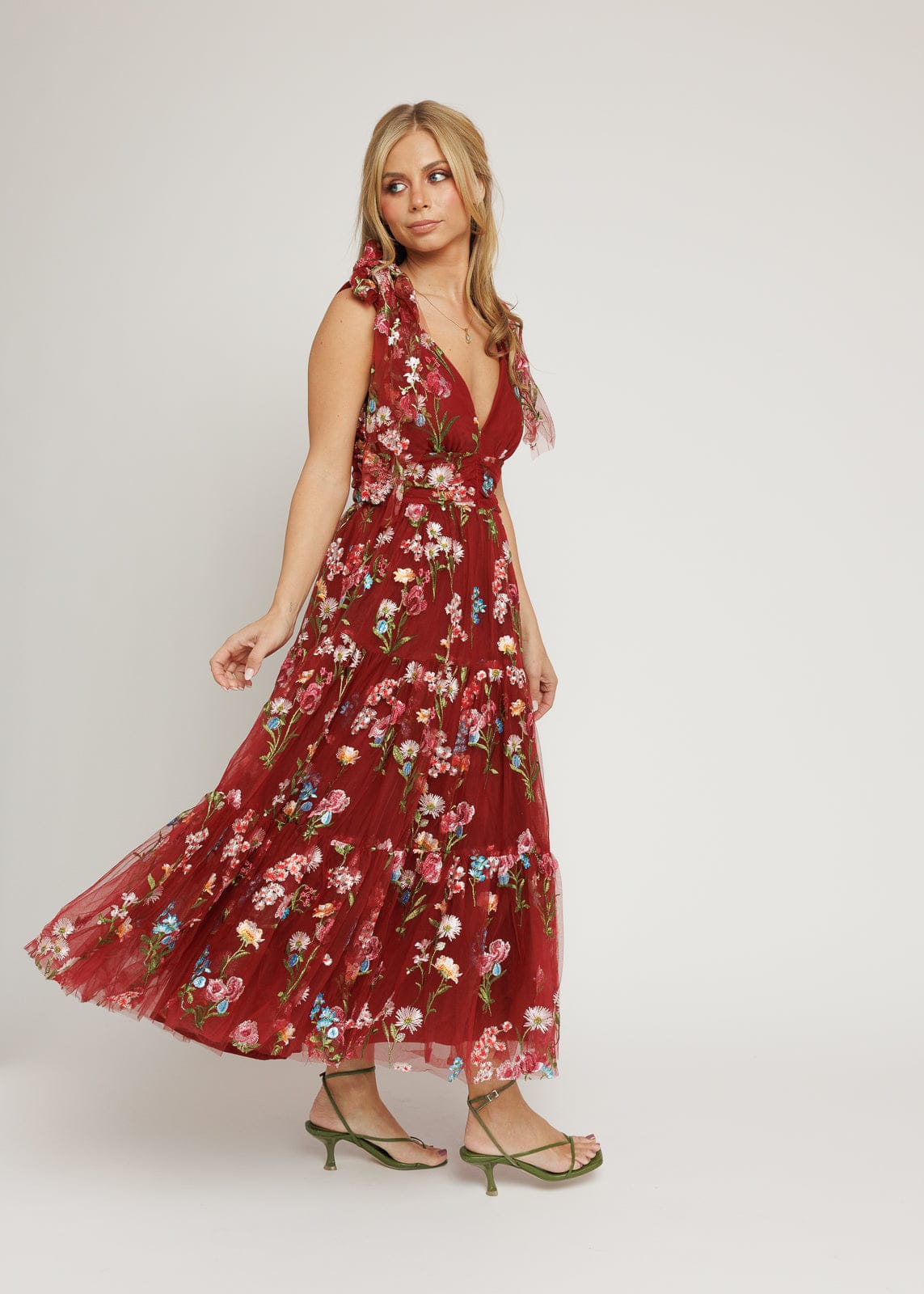 Margaret Floral Midi Dress Red by JessaKae