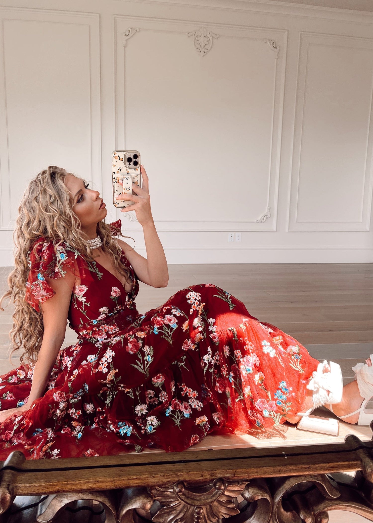 Margaret Floral Midi Dress Red by JessaKae
