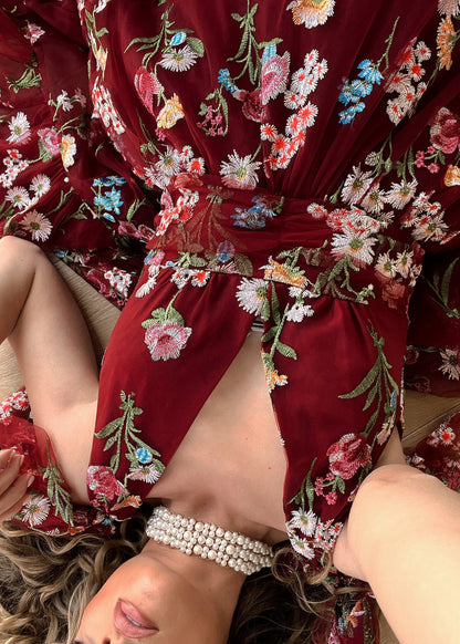 Margaret Floral Midi Dress Red by JessaKae