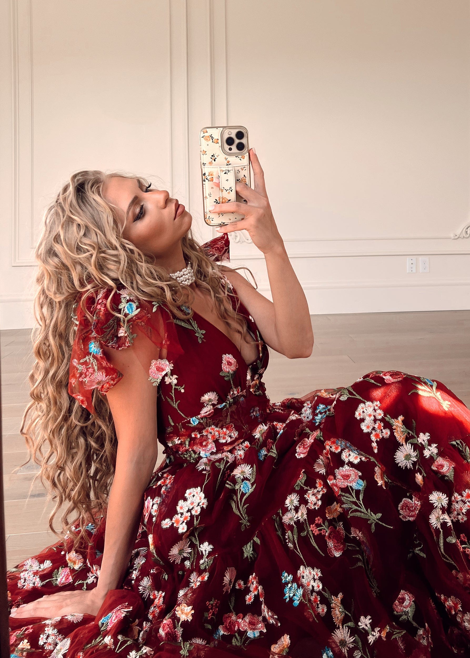 Margaret Floral Midi Dress Red by JessaKae