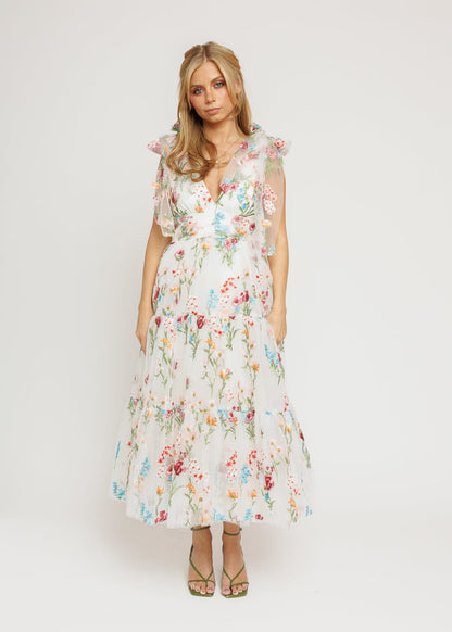 Margaret Floral Midi Dress White by JessaKae