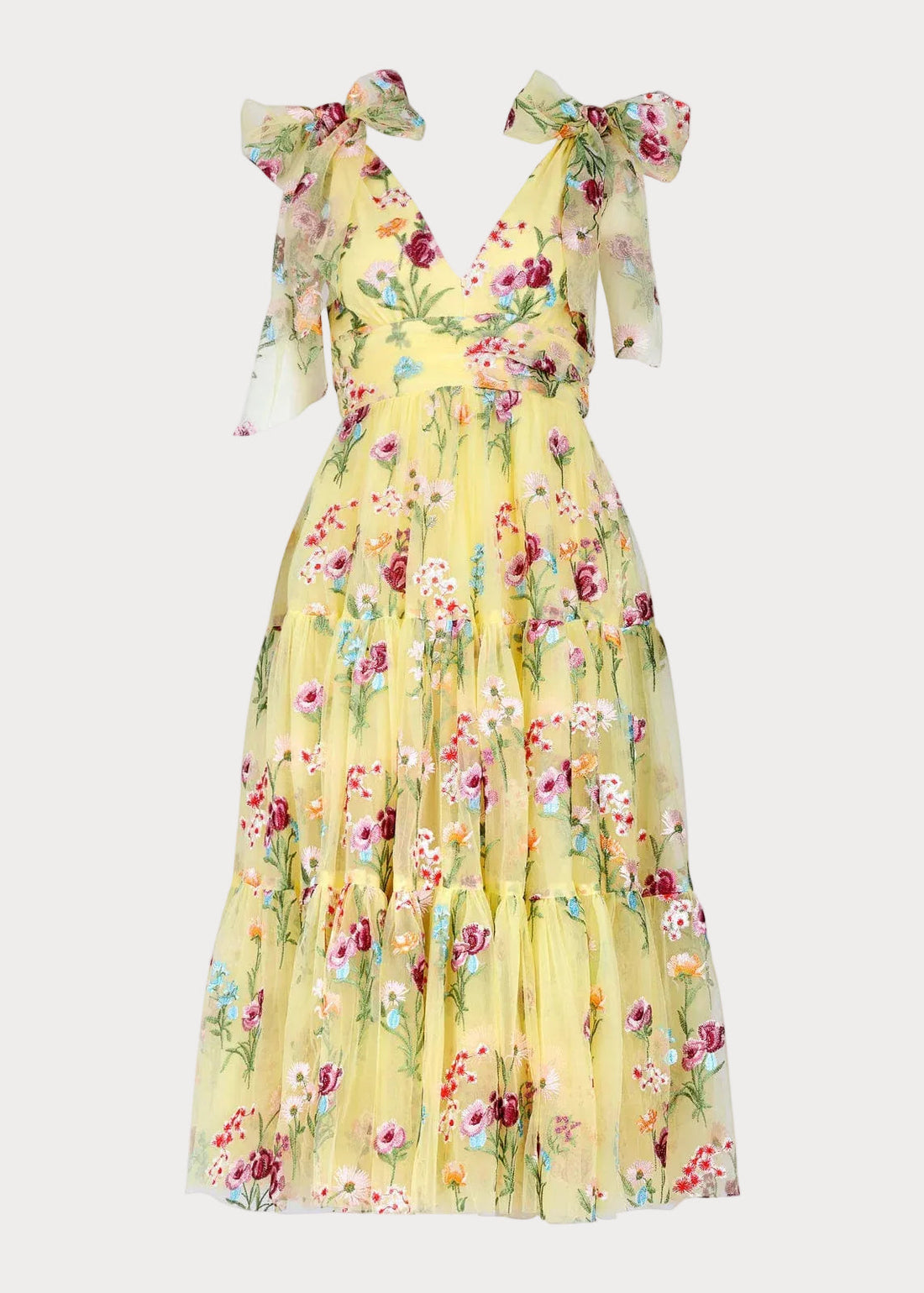 Margaret Floral Embroidered Midi Dress Yellow by JessaKae