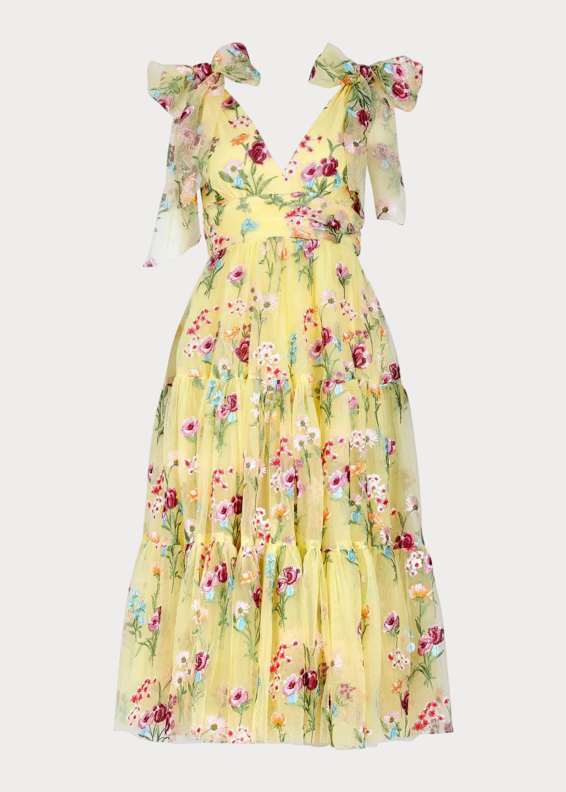 Margaret Floral Embroidered Midi Dress Yellow by JessaKae