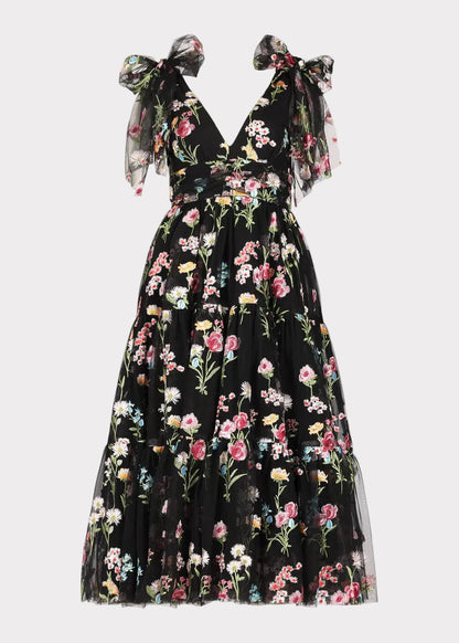 Margaret Floral Embroidered Midi Dress Black by JessaKae