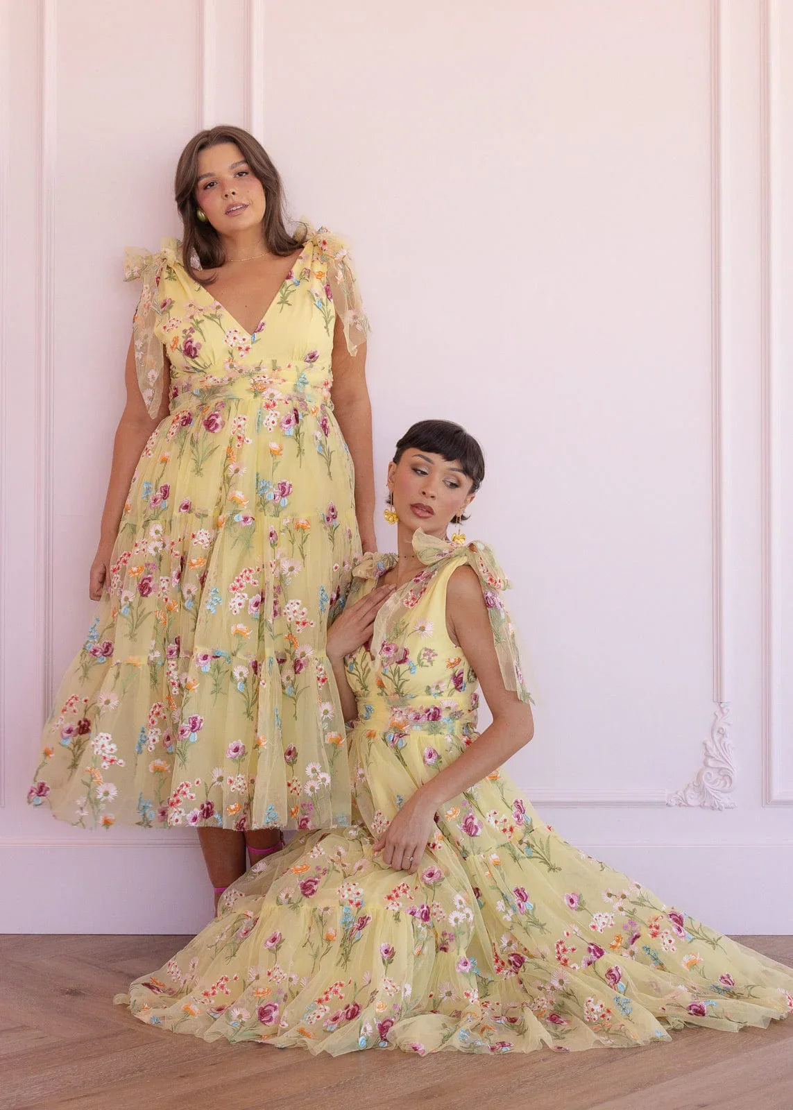 Margaret Floral Embroidered Midi Dress Yellow by JessaKae