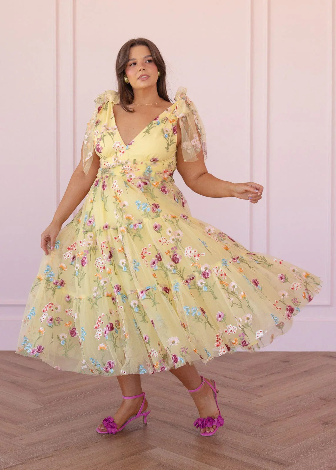 Margaret Floral Embroidered Midi Dress Yellow by JessaKae