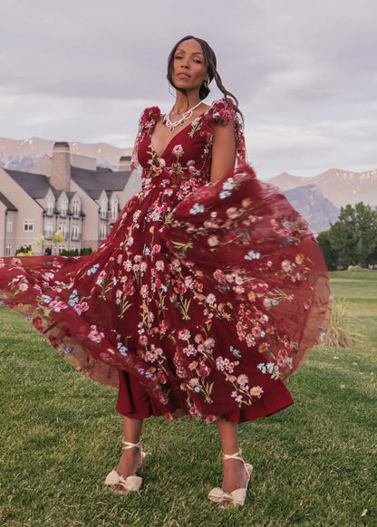 Margaret Floral Midi Dress Red by JessaKae