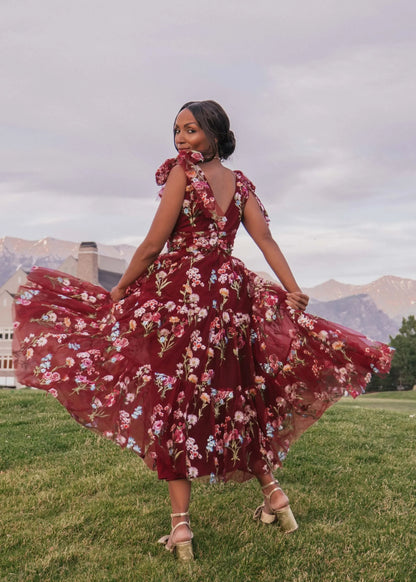 Margaret Floral Midi Dress Red by JessaKae
