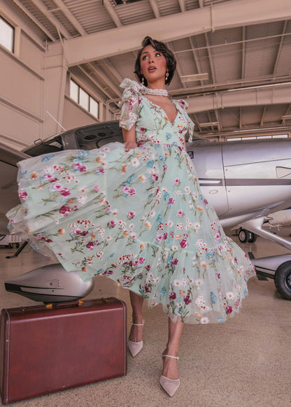 Margaret Floral Midi Dress Green by JessaKae
