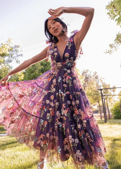 Margaret Floral Midi Dress Purple by JessaKae