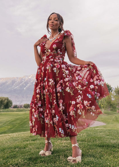 Margaret Floral Midi Dress Red by JessaKae