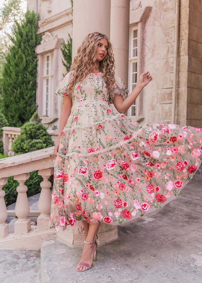 Rose Dress Midi - Cream by JessaKae