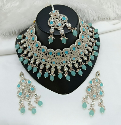 Joban Fashion Sky Blue Color Stone Work Necklace Set