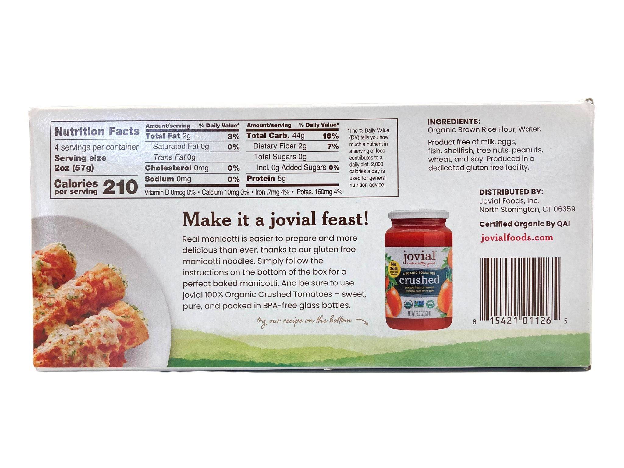 Manicotti, Brown Rice, Organic, Jovial, Gluten-Free by Country Life Natural Foods