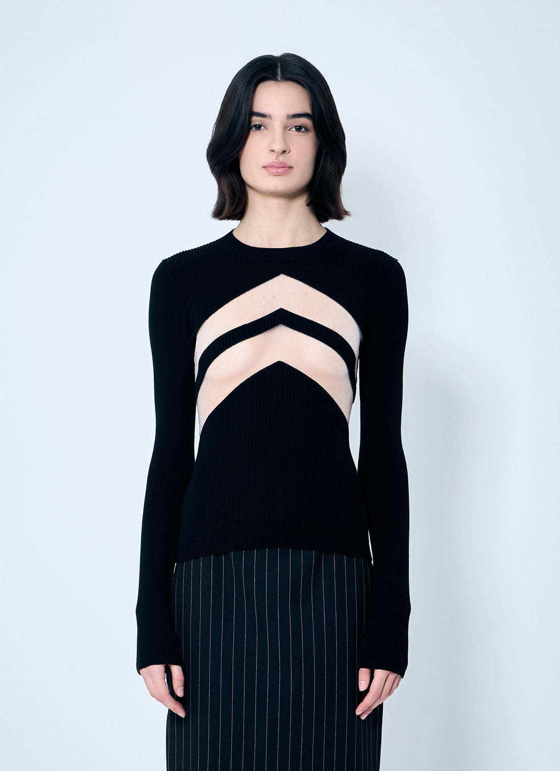 Jean Paul Gaultier Women Rib Sweater With Transparent Panels by Luosophy