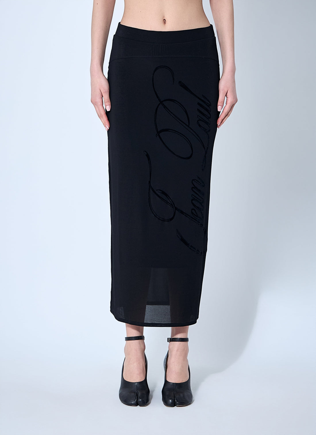 Jean Paul Gaultier Women Mesh Tattoo Midi Skirt by Luosophy