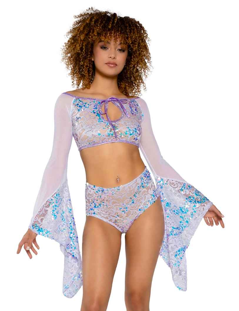 Fishnet/Mesh Sequin Flair Sleeve Top