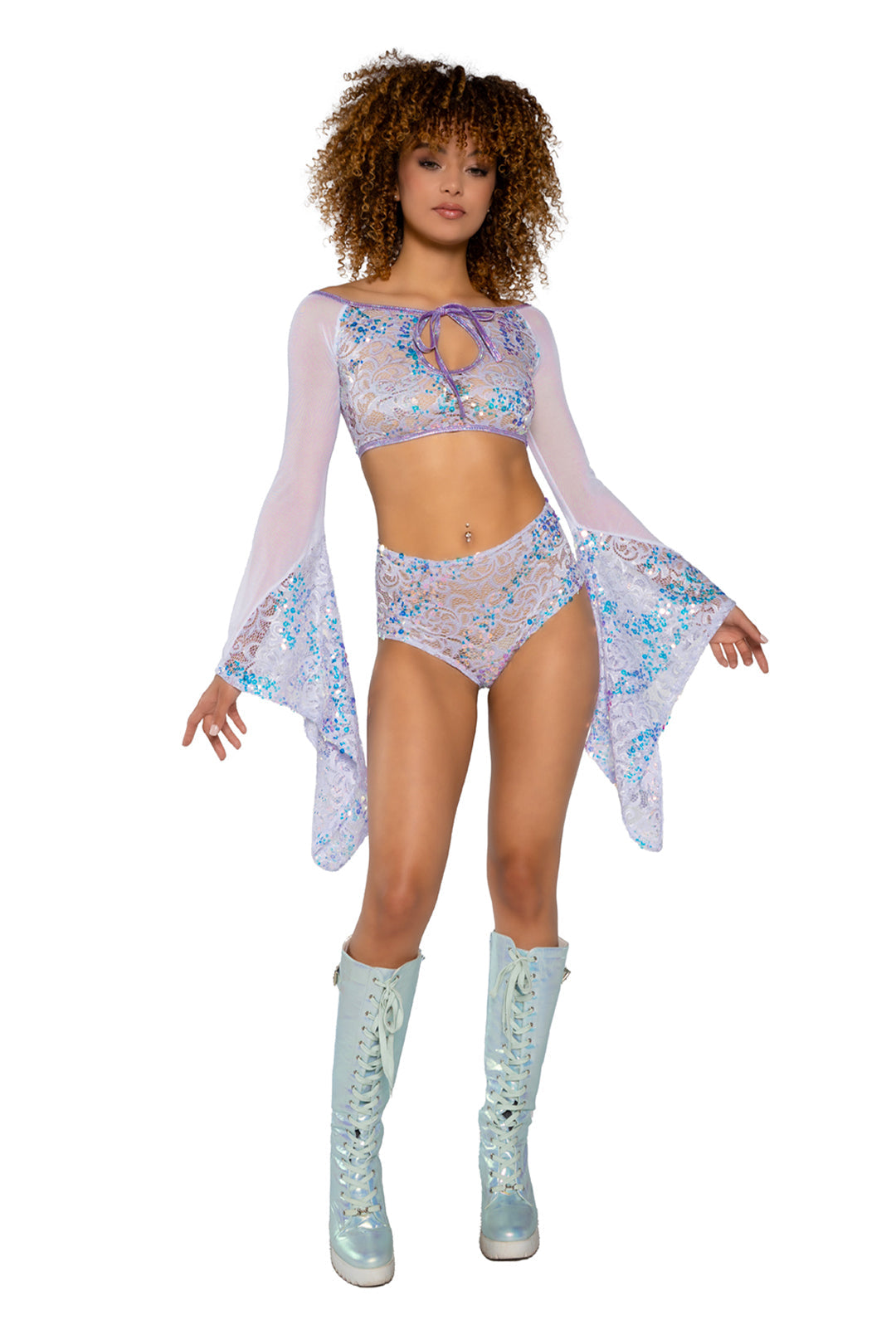 Fishnet/Mesh Sequin Flair Sleeve Top 