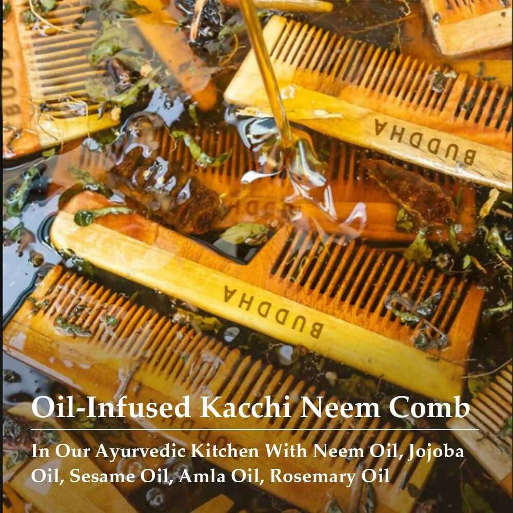 Buddha Natural Baby Comb with Handle - Kacchi Neem Wood