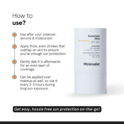 Minimalist SPF 50 Sunscreen Stick PA++++ With Adenosine, Rice Bran Oil &amp; Vitamin E