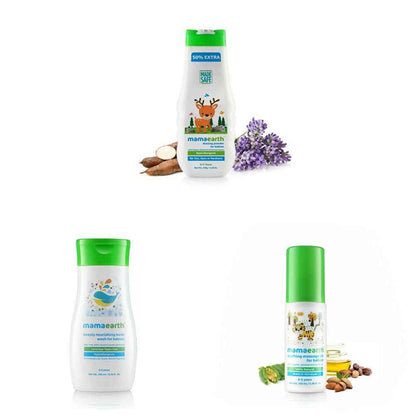Mamaearth Dusting Powder &amp; Soothing Massage Oil &amp; Deeply Nourishing Wash for Babies