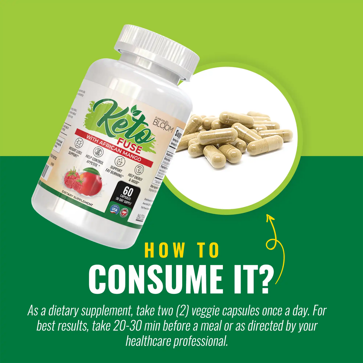 KetoFuse With African Mango - Dietary Supplement (60 Capsules)