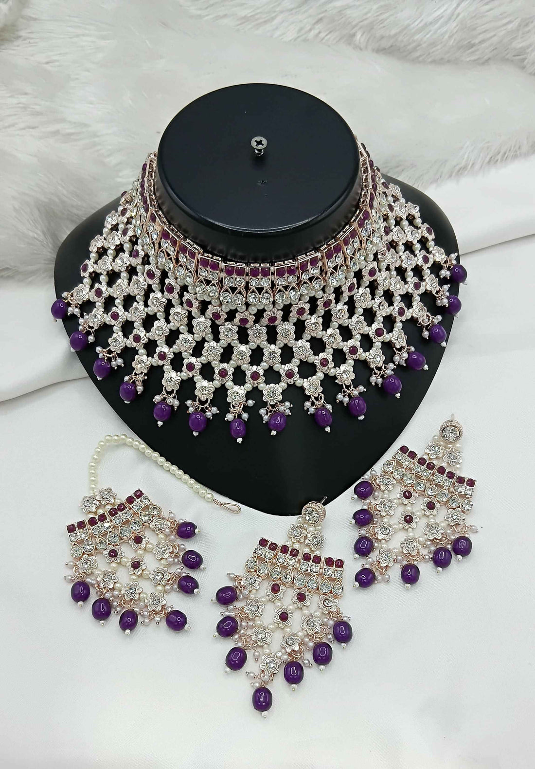 Joban Fashion Purple Stone Work With Pearl Work Necklace Set