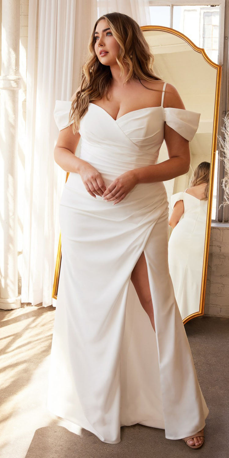 Cinderella Divine KV1057WC Crepe Off the Shoulder Dress by DiscountDressShop