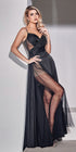 Cinderella Divine KV1059 Long Sheer Slit Embellished Strapless Gown by DiscountDressShop