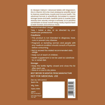 Dr. Morepen Calcium+ Advanced Tablets with Vitamin - D2, Magnesium &amp; Zinc