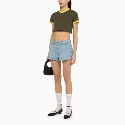 Miu Miu Women Light Blue Denim Short With Logo by Luosophy