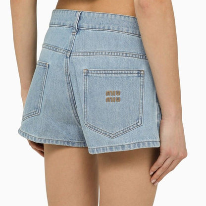 Miu Miu Women Light Blue Denim Short With Logo by Luosophy