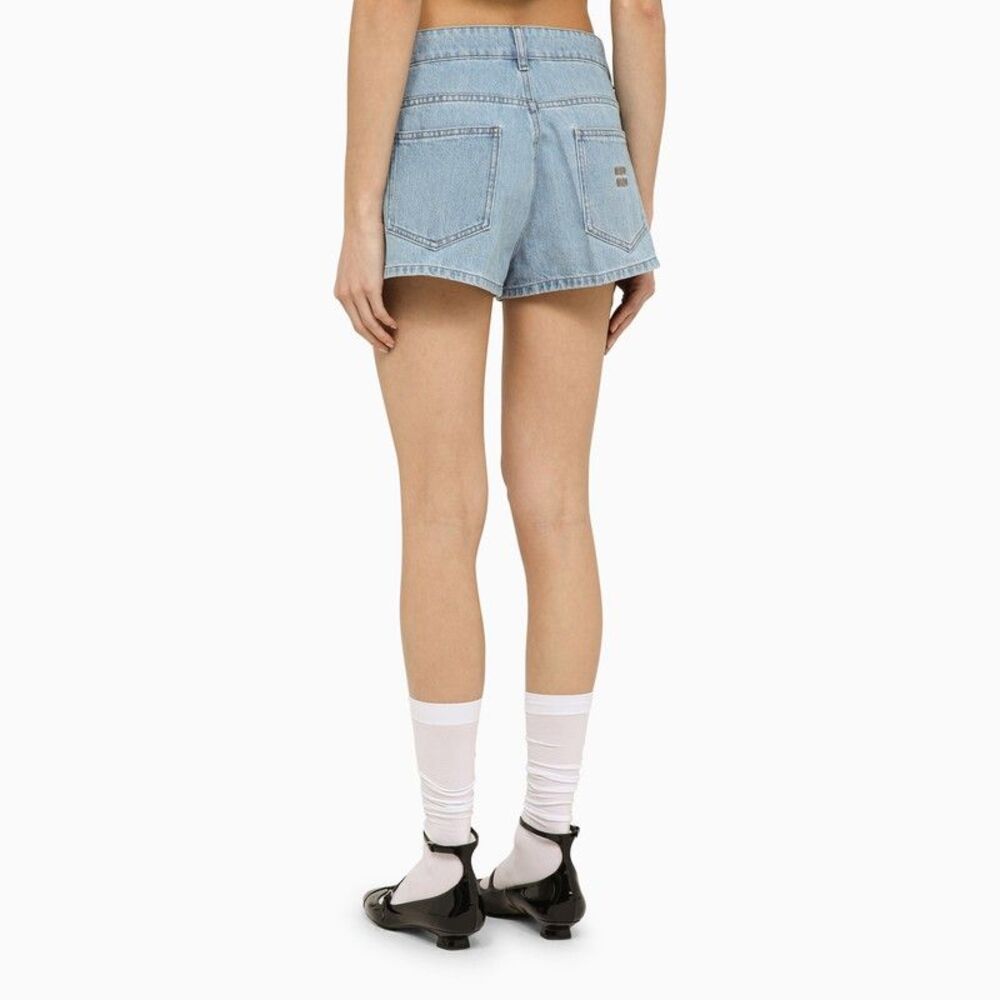 Miu Miu Women Light Blue Denim Short With Logo by Luosophy