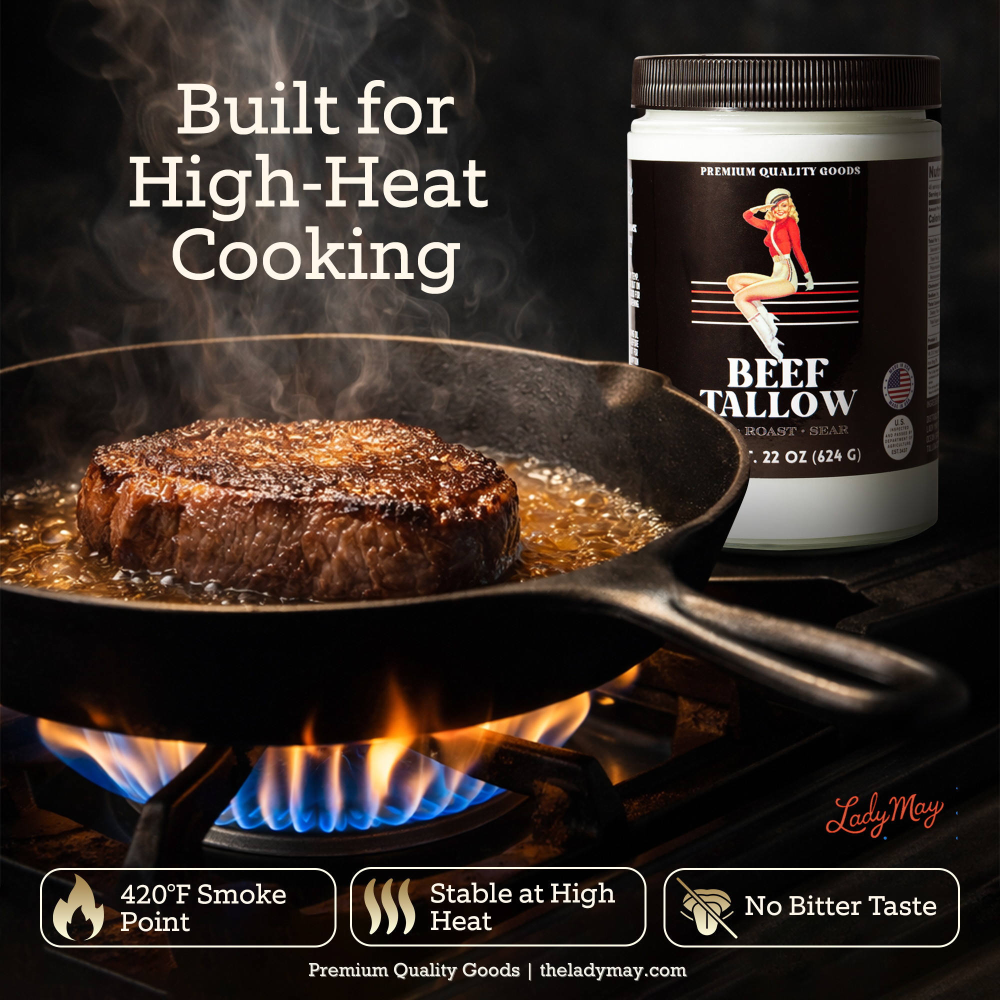 22oz Premium Grass-Fed Beef Tallow | Restaurant-Proven Cooking Fat | Seed Oil-Free by The Lady May