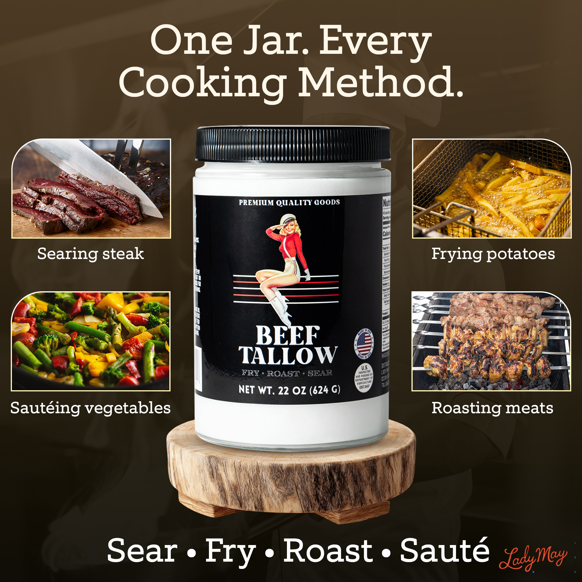 22oz Premium Grass-Fed Beef Tallow | Restaurant-Proven Cooking Fat | Seed Oil-Free by The Lady May