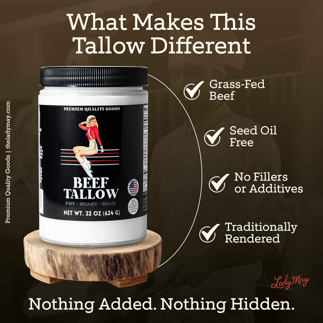22oz Premium Grass-Fed Beef Tallow | Restaurant-Proven Cooking Fat | Seed Oil-Free by The Lady May