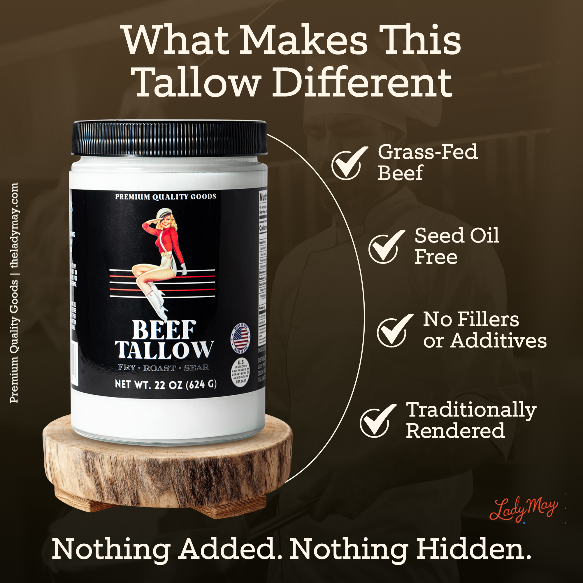 22oz Premium Grass-Fed Beef Tallow | Restaurant-Proven Cooking Fat | Seed Oil-Free by The Lady May