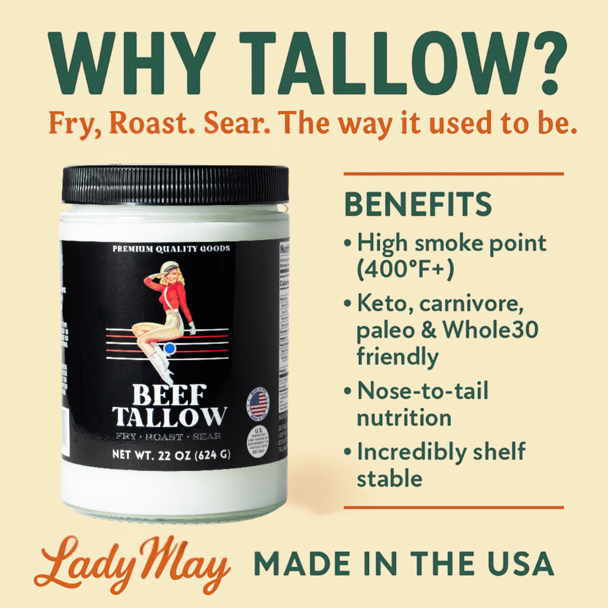Cooking Oil Trio Bundle | Grass-Fed Beef Tallow &amp; Olive Oil | Original, Rosemary Garlic &amp; Lemon Pepper | Clean High-Heat Cooking from Our Restaurant Kitchen by The Lady May