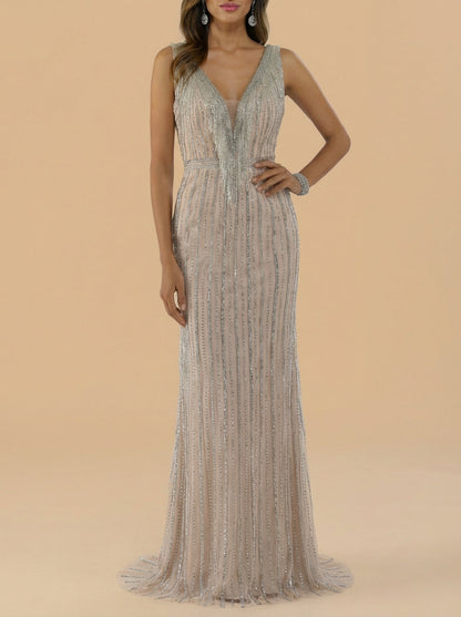 Beaded V-Neck Gown - Lara 29680 by Lara New York