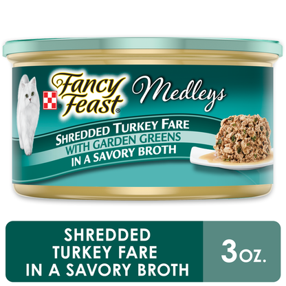 Purina Fancy Feast Wet Cat Food, Medleys Shredded Turkey Fare With Garden Greens in a Savory Broth  DestGlow