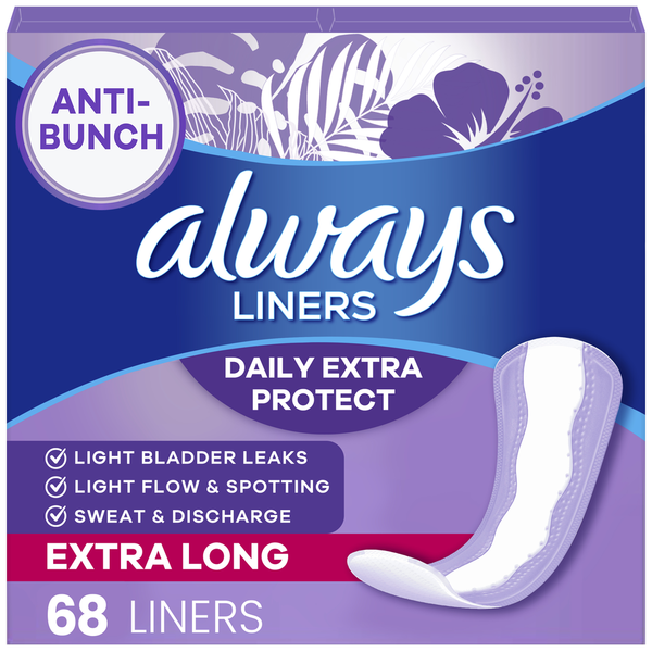 Always Daily Extra Protect Liners, Extra Long Length, Unscented Panty Liners  DestGlow