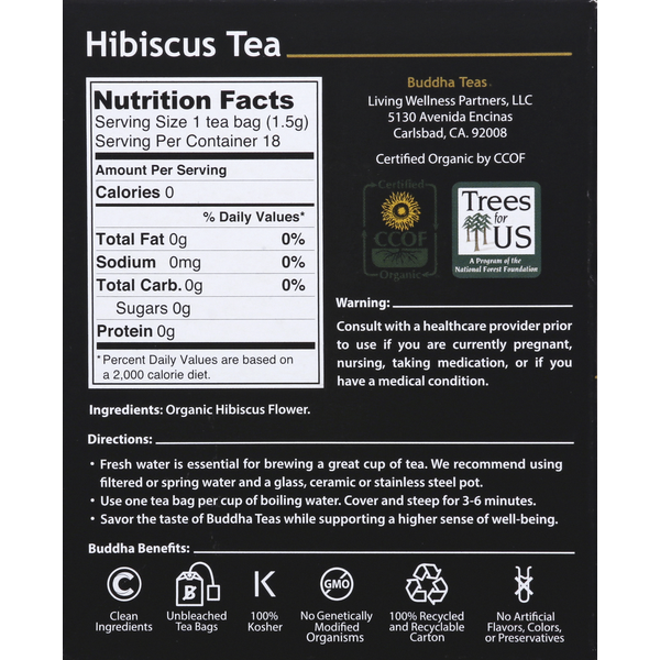 Buddha Teas Herbal Tea, Organic, Hibiscus Tea, Tea Bags  DestGlow