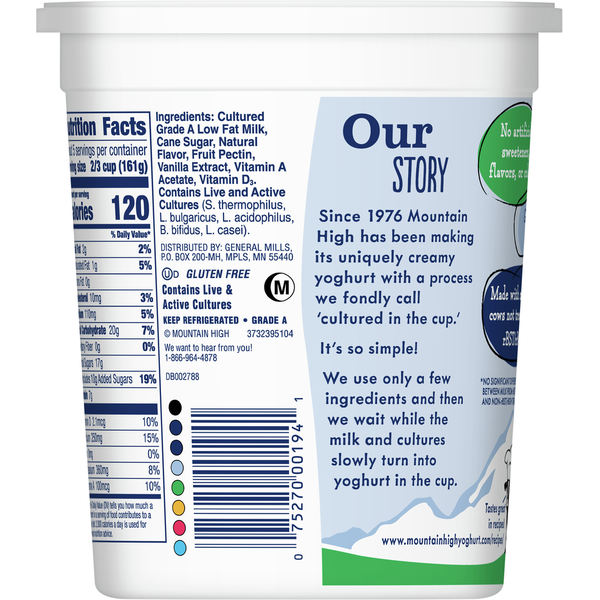 Mountain High Yoghurt Yoghurt, Low Fat, Vanilla  DestGlow