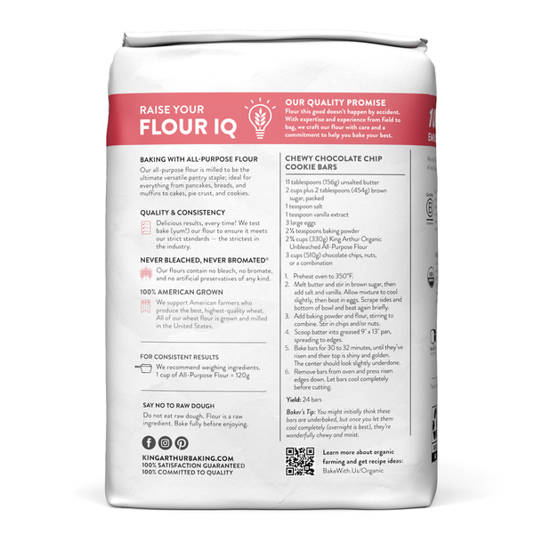 King Arthur Baking Company 100% Organic All-Purpose Flour Unbleached, Non-GMO Project, No Preservatives